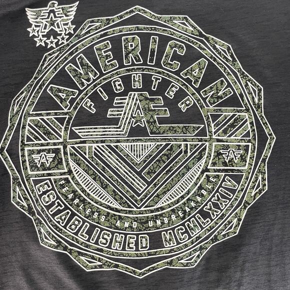 American Fighter Inland T-Shirt Men's Medium Black Green Fleck Print - Picture 4 of 6